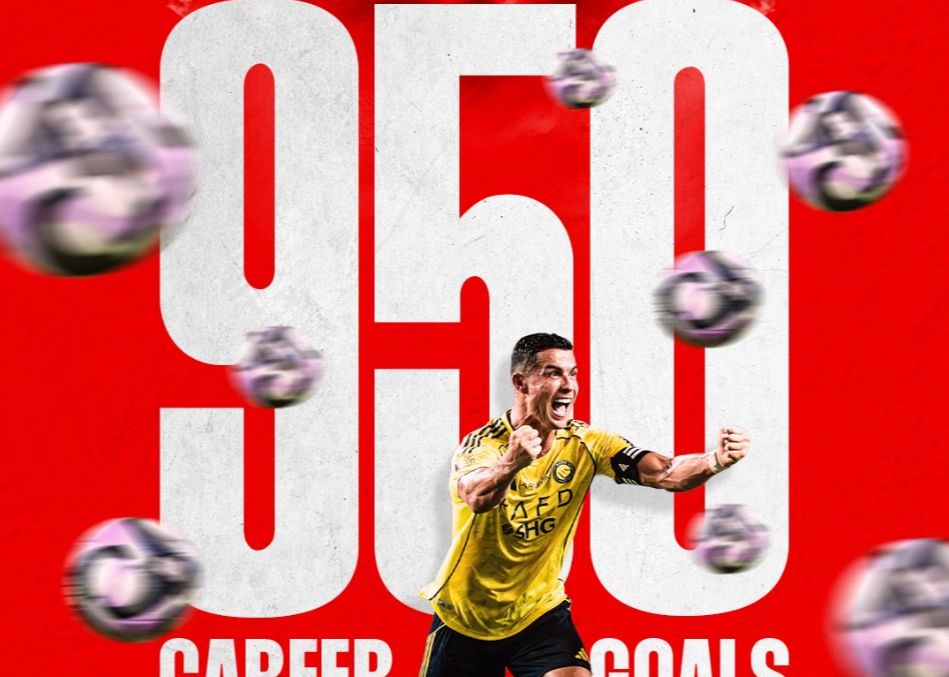 คริสเตียโน่ โรนัลโด้ ยิงประตูที่ 950 ในอาชีพของเขา แต่ยังไม่ถึง 50 ประตูจากเป้าหมาย 1,000 ประตู